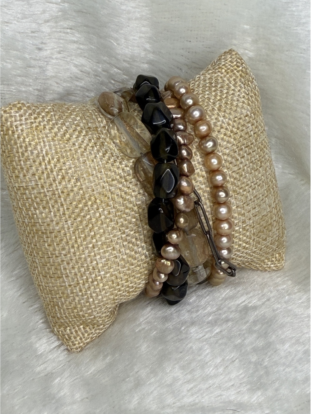 RARE Silpada multi-strand Smoky quartz & Copper Pearl Bracelet B1412